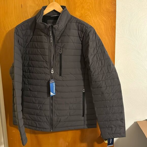 Nautica Puffer Jacket Mens Large Gray Zip Pockets - Picture 1 of 4